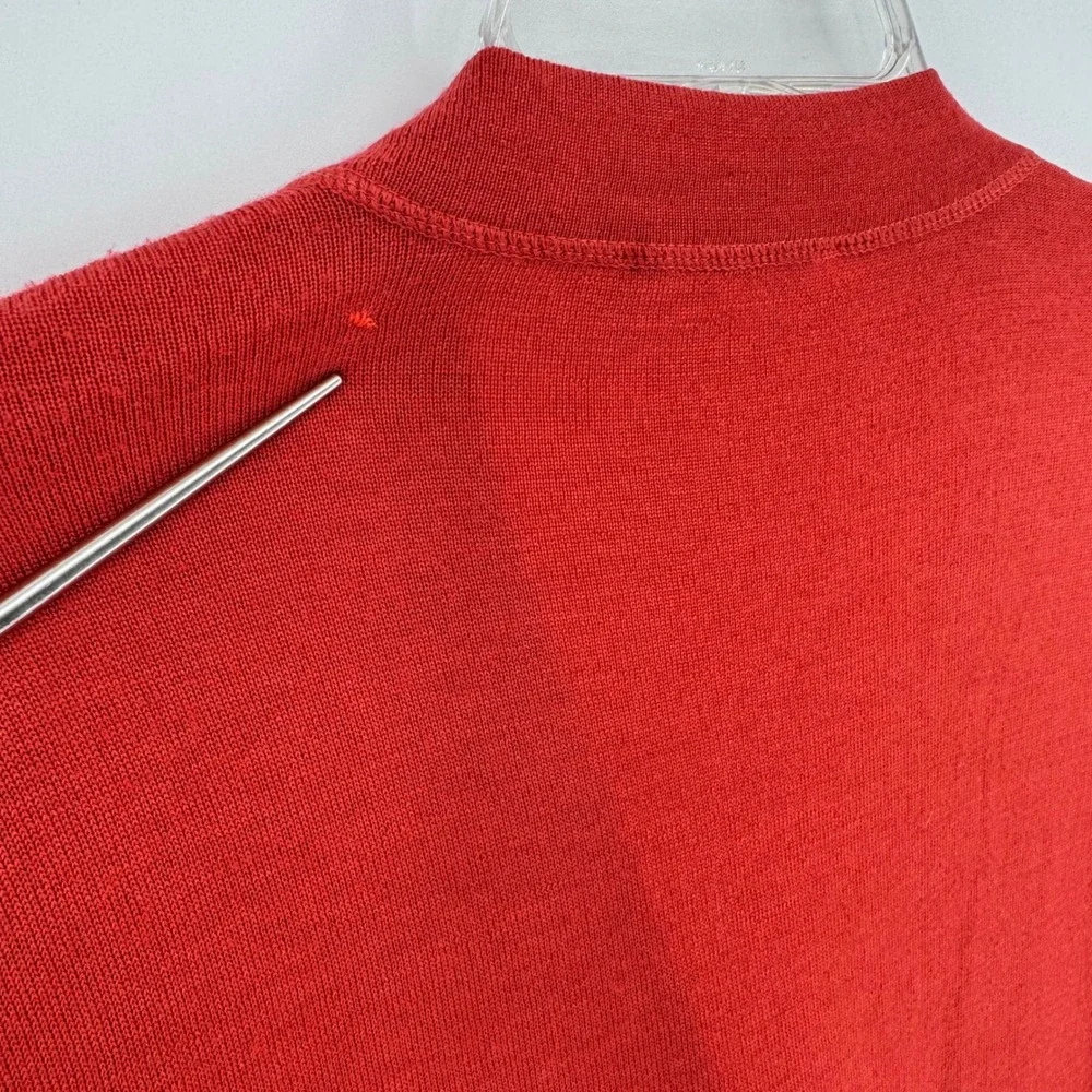 Tory Burch Simone Cardigan Womens XL Orange Merino Wool V-Neck Logo Button *READ